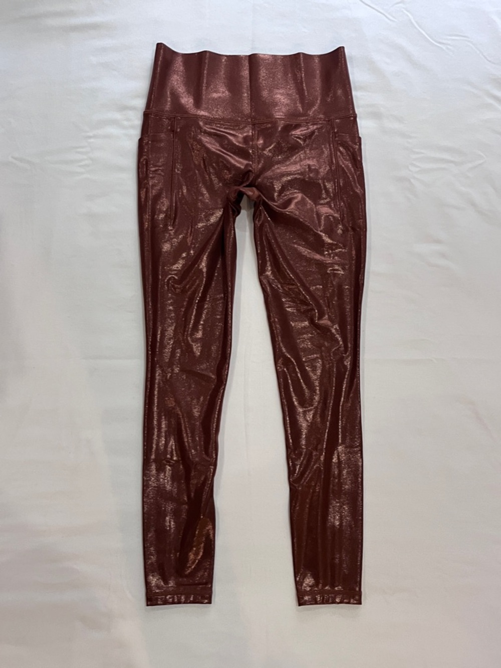 Athleta Shiny Salutation Stash Copper High-Waist 7/8 Leggings